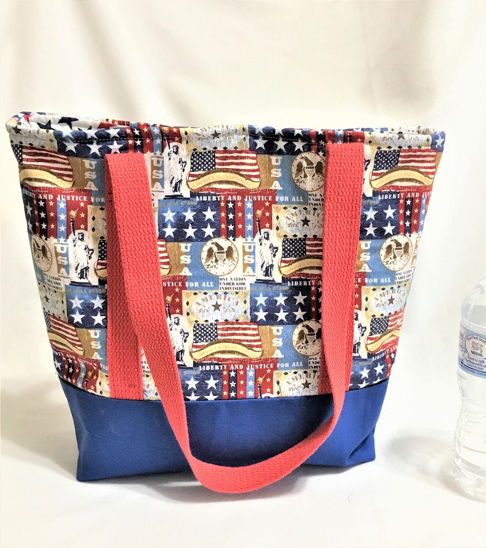 USA Patriotic Tote Bag Beach or Travel Tote Knit/ Crochet - Etsy