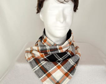 Handmade Plaid Flannel Fleece Neck Wrap: Black Camel Cowl