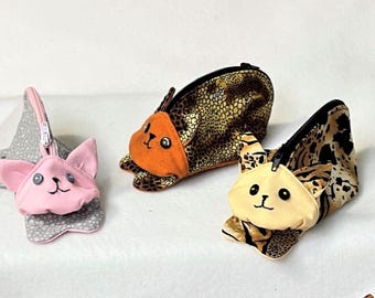 Kitty Zipper Pouch: Handmade Cotton Women's Accessory Pouch, Coin Purse, Kids Toy Bag