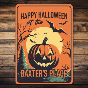 Retro Halloween Sign, Vintage Halloween Decor, Halloween Family Name, Custom Holiday Sign, Decor For Halloween, Pumpkin Season - Metal Sign