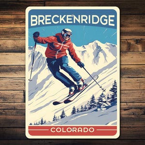 Breckenridge Colorado Metal Sign, Skiing Wall Decor, Mountain Themed Art, Ski Resort Wall Art, Breckenridge Home Decor, Ski Lover Gift