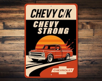 Chevy Truck Metallschild, Pick-up Wanddekor, C10 Chevy Garage Schild, Chevy C / K Dekor, klassisches LKW-Zeichen, Chevy starker Mann Höhle Geschenk