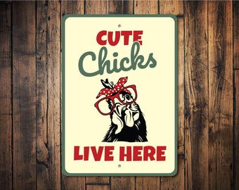 Cute Chicks Sign, Sign For Chicks, Farmers Coop, Chicken Home, Chick, Chickens, Chicken Eggs, Chicken Coop, Coop Decor- Metal Car Signs