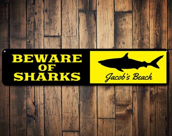 Shark Sign, Personalized Shark Lover Kid Room Sign, Custom Child Bedroom Decor, Metal Beach Playroom Sign - Quality Aluminum Shark Signs