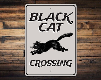 Black Cat Crossing Sign, Black Cat Decor, Black Cat Sign