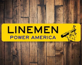 Linemen Power America Sign, Lineman Worker Sign, Linemen Gift, Linemen Working Sign, Power Lineman, Electrician Gift - Quality Metal Sign