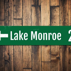 Lake Directional Arrow Mileage Sign, Personalized Destination Sign, Custom Miles Location Sign, Distance Decor - Quality Aluminum Decoration