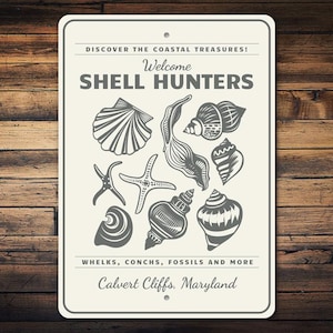 Metal Beach House Decor Sign for Shell Hunters in Maryland