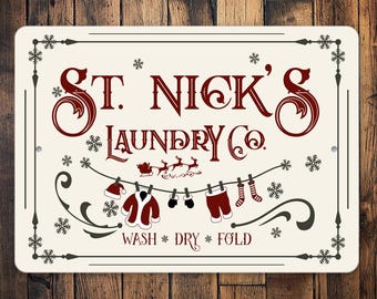 St. Nick Christmas Laundry Sign, Holiday Laundry Room Decor, Metal Wall Art, Christmas House Decor, Metal Laundry Sign