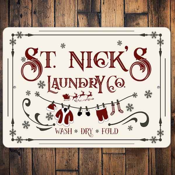 St. Nick Weihnachtswäsche Zeichen, Urlaub Waschküche Dekor, Metall Wandkunst, Weihnachtshaus Dekor, Metall Wäsche Zeichen