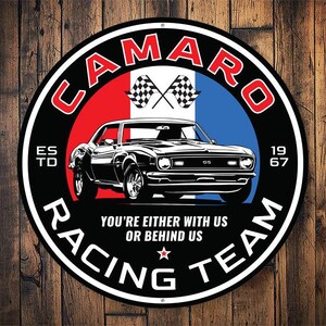 Camaro Racing Team, Camaro Racing Sign, Camaro Lovers, Vintage Camaro Sign, Metal Camaro Sign, Vintage Garage, Camaro Sign - Metal Sign