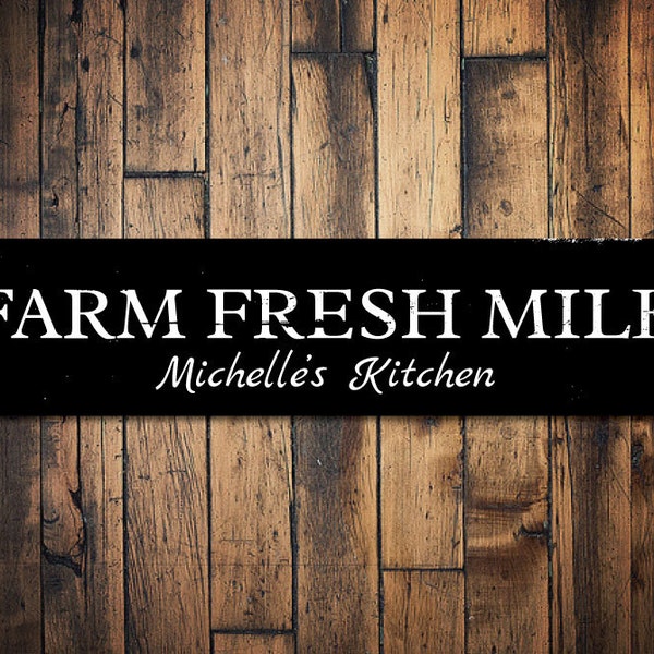 Farm Fresh Milk Sign, Personalized Name Kitchen Sign, Milk Kitchen Decor, Custom Metal Farm Kitchen Cow Sign, Fresh Milk - Quality Aluminum