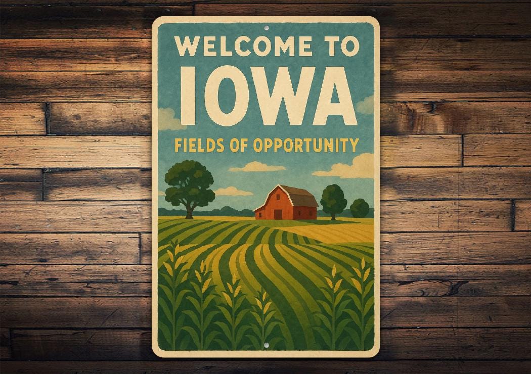 Welcome to Iowa Metal Sign – Fields of Opportunity Wall Art, Retro Farm ...