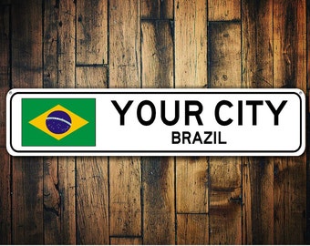Brazil Flag Sign, Brazil Souvenir, Brazil Gift, Country Souvenir, Metal City Sign, City Sign, City Souvenir Sign - Quality Aluminum Sign