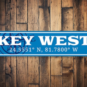 Key West Cord Sign, Key West Florida, Coordinate Sign, Beach Ocean Sign, Wall Beach Decor, Custom Metal Sign, Beach Decor - Quality Aluminum