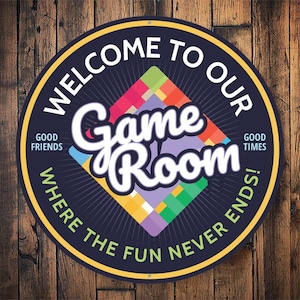 Welcome To Our Game Room Sign, Arcade Room Decor, Gamer Room Sign, Gamer Sign, Gamers Gift, Home Decor, Man Cave Decor - Round Metal Sign