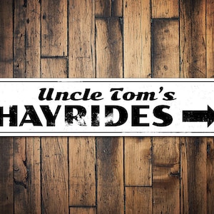 Hayrides Sign, Personalized Driver Name Sign, Custom Directional Arrow Party Gift, Metal Halloween Home Decor - Quality Aluminum Hayrides