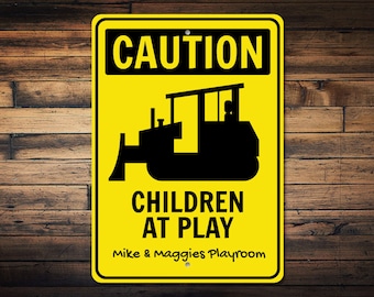 Caution Playroom Sign, Playroom Decor, Construction Sign, Custom Kid Sign Gift, Kid Room Decor, Kid Cave Sign - Quality Aluminum Cautions