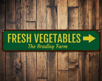 Fresh Vegetables Sign, Personalized Arrow Family Farm Sign, Custom Family Name Decor, Metal Farm Kitchen Sign - Quality Aluminum Vegatables