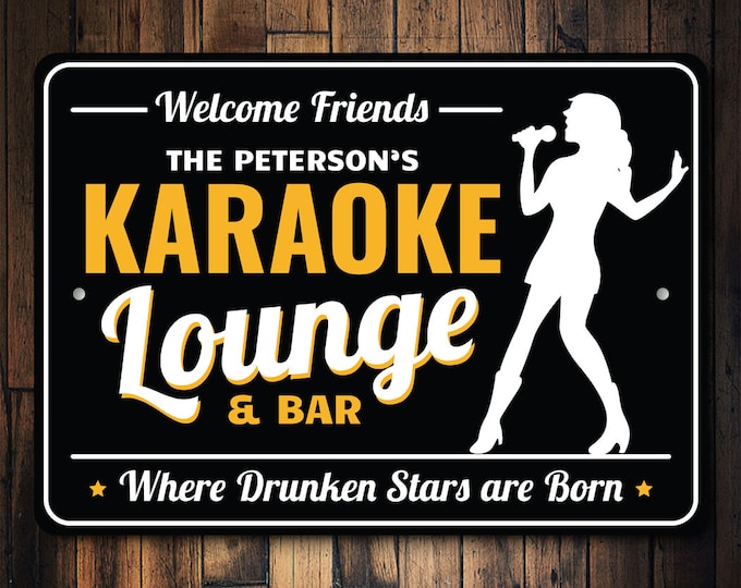 Karaoke Lounge Sign, Karaoke Bar Decor, Family Karaoke Sign, Custom Family Name, Welcome Sign, Home Karaoke Decor - Karaoke Metal Sign