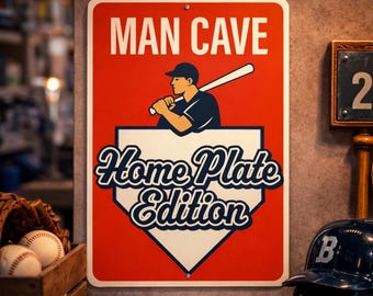 Man Cave Home Plate Edition Sign, Baseball Man Cave, Sportgrot Decor, Honkbal Muur Decor, Honkbal Cadeau, Game Room Bord - Metalen Bord