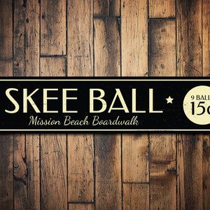 Skee Ball Sign, Boardwalk Location Sign, Custom Game Sign, Gift for Arcade, Game Room Sign, Beach House Decor - Quality Aluminum Skee Balls