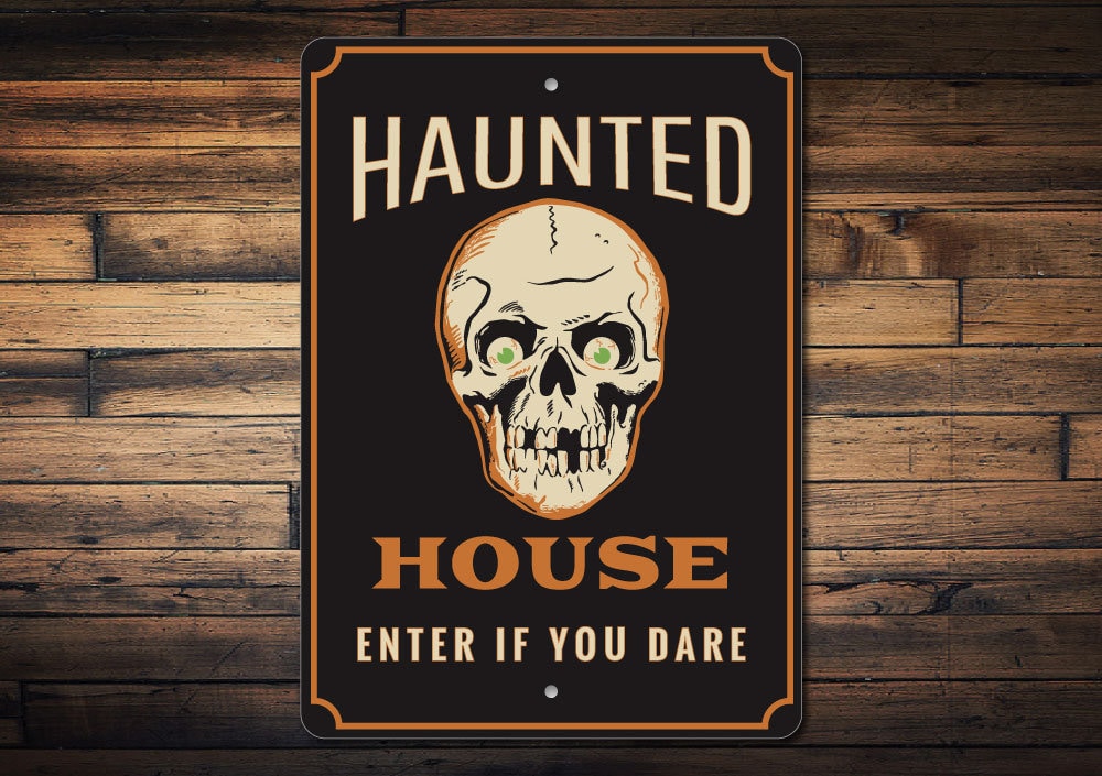 PERSONALIZED HALLOWEEN Haunted House SIGN ALUMINUM FULL BRIGHT COLOR BLUE D #487 