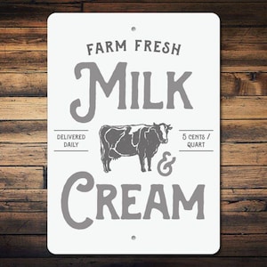 Milk & Cream Sign, Farm Fresh Milk Sign, Dairy Cow Decor, Dairy Cow Sign, Farm Kitchen Decor, Farm Kitchen Sign, Quality Metal Milk Decor