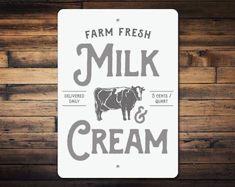 Milk & Cream Sign, Farm Fresh Milk Sign, Dairy Cow Decor, Dairy Cow Sign, Farm Kitchen Decor, Farm Kitchen Sign, Quality Metal Milk Decor