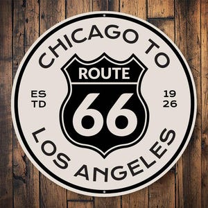 Route 66 Schild, Chicago To LA, Route 66 Dekor, Straßenschild, berühmte Route 66, Route 66 Road, Straßenschild Dekor, Dads Garage, Männerhöhle - Metallschild