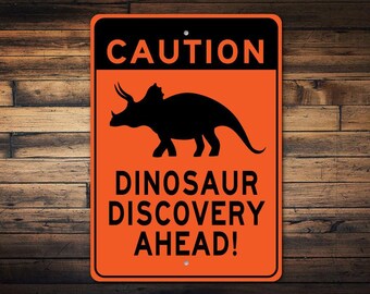 Kid Dinosaur Room Sign, Custom Dinosaur Sign, Caution Dinosaur Sign, Dinosaur Room Decor, Funny Caution Sign, Dinosaur Kid - Metal Sign