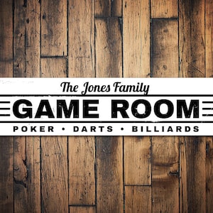 Game Room Sign, Family Game Room Decor, Custom Poker Lover Gift, Darts Billiards Sign, Metal Man Cave Decor - Quality Aluminum Game Rooms