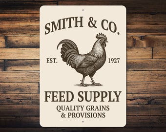 Feed Supply Farm Sign, Custom Farm Company, Rooster Barn Decor, Vintage Country Feed Store Metal Sign, Farmhouse Wall Art, Grain Mill Sign