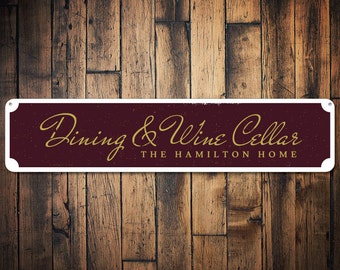 Dining & Wine Cellar Sign, Personalized Family Name Bar Sign, Family Home Decor, Wine Lover Home Bar Sign - Quality Aluminum Family Signs