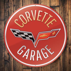 Corvette Garage, Corvette Owners, Corvette, Decor For Vettes, Dads Corvette, Garage Decorations, Chevy Corvettes, - Metal Round Sign