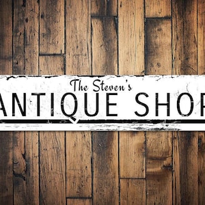 Antique Shop Arrow Sign, Personalized Family Name Store Sign, Custom Antiques Shop Name Sign, Metal Home Decor - Quality Aluminum Shop Signs