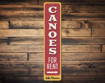 Canoes For Rent Sign, Directional Sign, Lake Monroe, Lake Rental Signage, Lakehouse Sign, Canoe Rental Sign, Lake Cabin Sign - Metal Sign