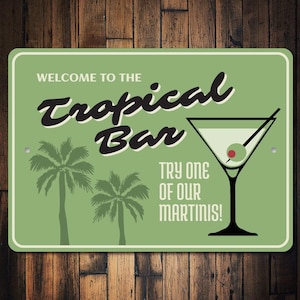 Tropical Bar Sign, Martini Glass Decor, Palm Tree Sign, Palm Tree Decor, Tropical Bar Decor, Beach Bar Custom Sign, Quality Metal Bar Decor