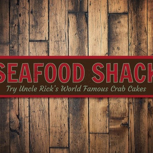 Seafood Shack Sign, Personalized Beach House Restaurant Sign, World Famous Crab Cakes Sign, Custom Beach Decor - Quality Aluminum Seafoods