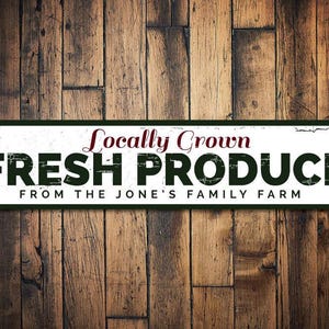 Fresh Produce Sign, Personalized Locally Grown Fruit & Vegetable Family Farm Last Name Metal Kitchen Decor, Fresh Produce - Quality Aluminum
