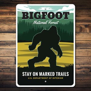 Letrero del Bosque Nacional Bigfoot, Letrero de Bigfoot para exteriores, Letrero del Sendero Bigfoot, Decoración con letrero de Sasquatch, Regalos de Bigfoot, Decoración de pared de Bigfoot - Letrero metálico