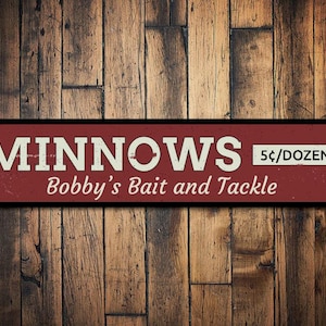 Minnows Sign, Personalized Arrow 5 Cents Per Dozen Sign, Bait & Tackle Fishing Lover Sign, Lake House Decor - Quality Aluminum Minnow Signs