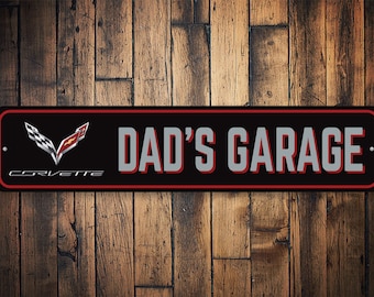 Dads Corvette Garage Signs, American Corvette Gifts, Fathers Day Decorations, Corvette Lovers - Quality Aluminum Antique Car Decorations