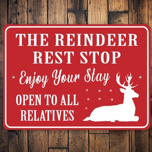 Family Welcome Sign, Reindeer Rest Stop, Funny Christmas Decor, Welcome Family Gift, Custom Sign Decor, Christmas Reindeer - Metal Sign
