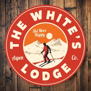 Skiing Circle Sign, Custom Ski Sign, Family Ski Gift, Ski Lodge Sign, Decor For Ski Lodge, Custom Skiing Gift, Retro Ski Sign - Metal Sign