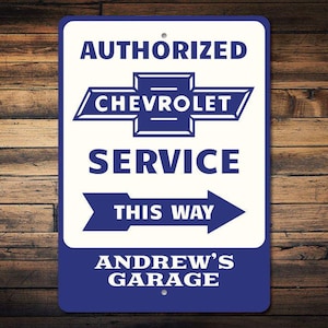 Service Garage Sign, Chevrolet Sign, Chevrolet Gift, Custom Sign for Chevy Garage Decor, Garage Arrow Sign -Quality Aluminum Sign Garages