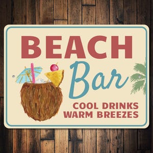 Beach Cocktail Zeichen, Beach Bar Decor, Beach Bar Zeichen, Kokosnuss Getränk Zeichen, Kokosnuss Dekor, Bar Beachy Drinks Zeichen, Qualität Metall Bar Decor