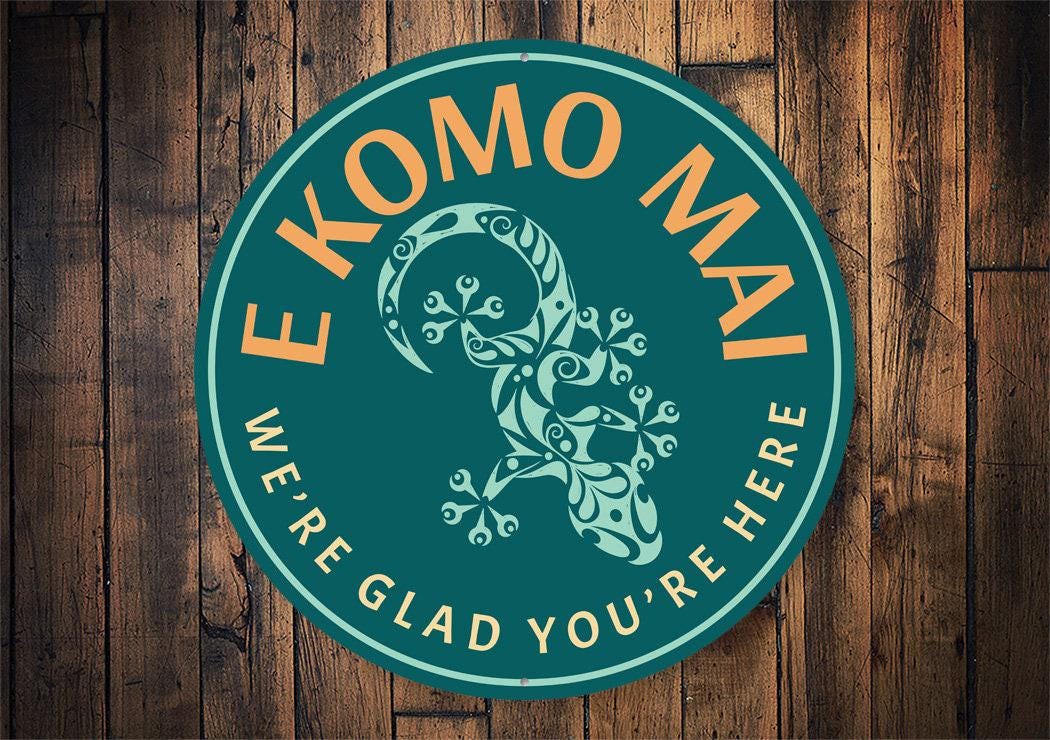 ハワイアン　サインボード　E Komo Mai Hawaiian Koa Large Laser Sign Welcome (E Komo Mai) 11x4