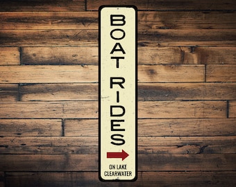 Boat Rides Sign, Personalized Vertical Lake Name Sign, Custom Arrow Lake House Sign, Metal Lake House Decor, Boat Decor - Quality Aluminum