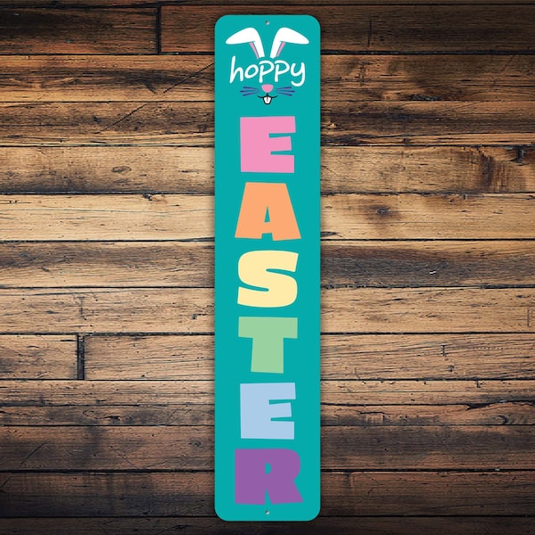 Hoppy Osterschild, Bauernhaus Dekor, Hoppy Osterdekor, Osterhase Zeichen, Veranda Zeichen, vertikale Metallschild, Frohe Ostern, Ostergeschenk
